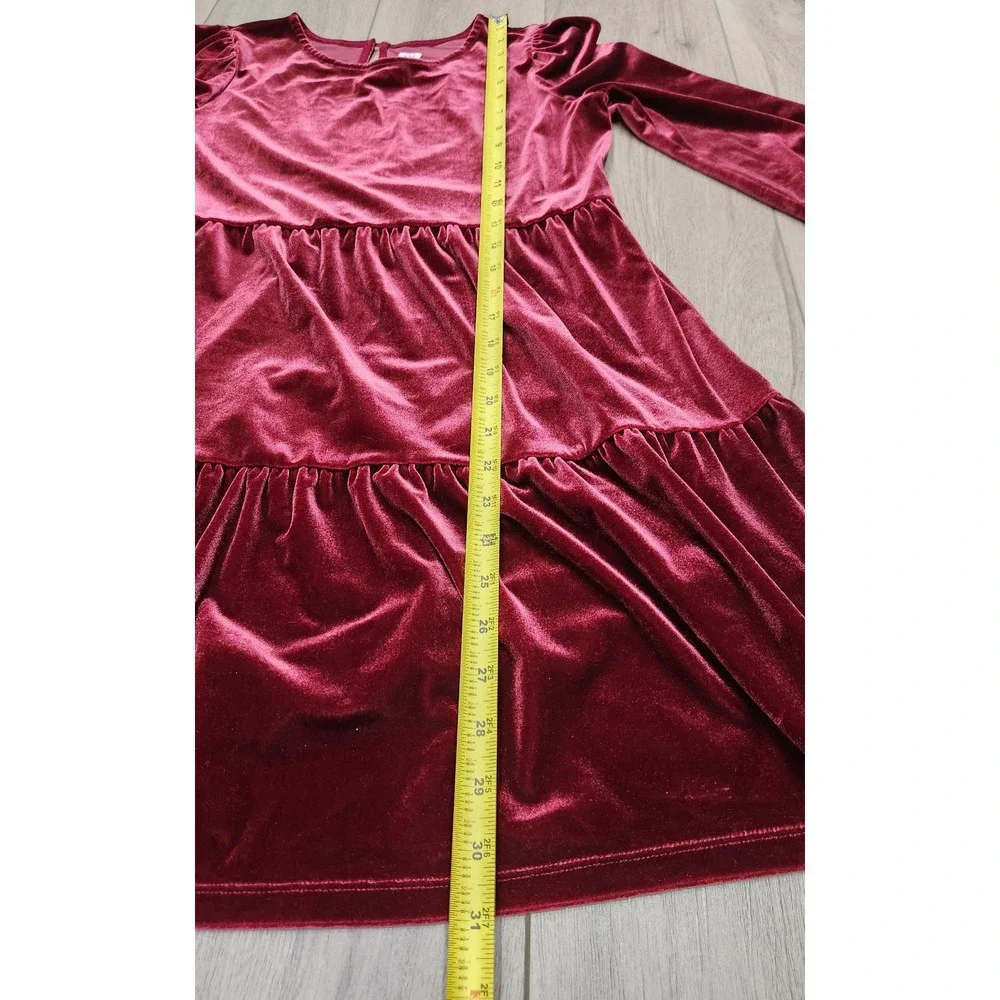 Gap Kids Girls XL 12-13 Burgundy Velvet Tiered Long Sleeve Holiday‎ Dress